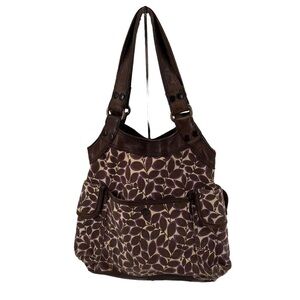 Lucky Brand Brown Purple Floral Leaf Design Shoulder Bag Purse